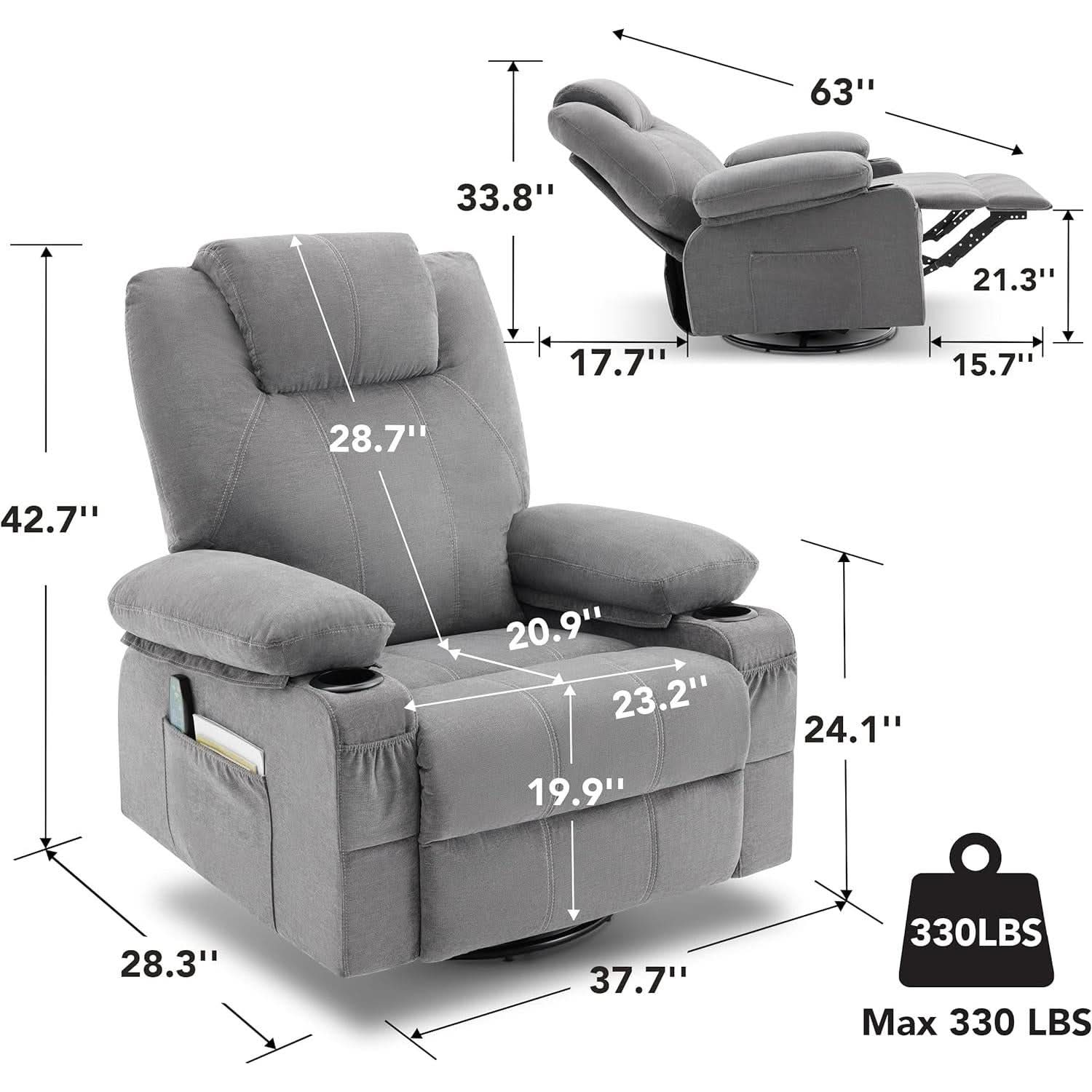 Swivel Recliner Chair With Heat Massage Function Ergonomic