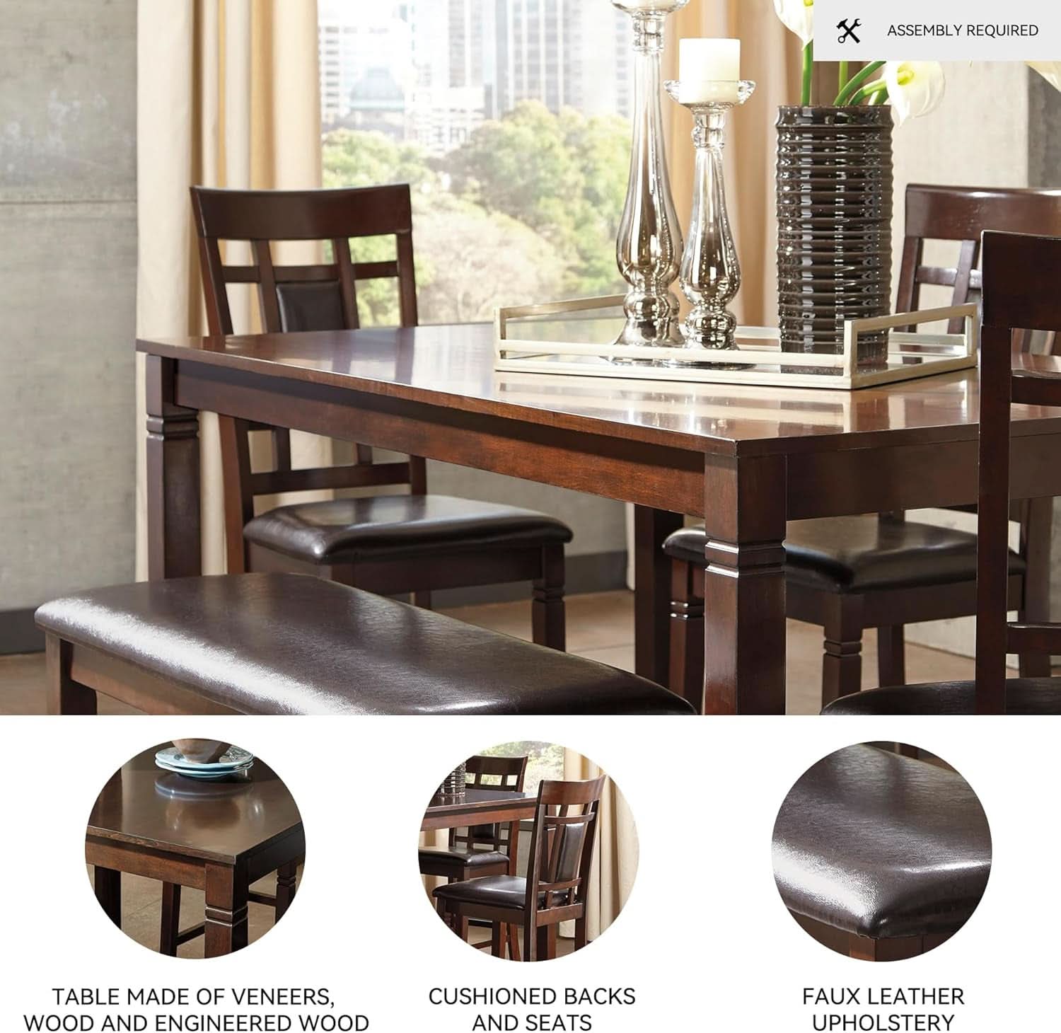 Brown Contemporary Engineered Wood Dining Table Set