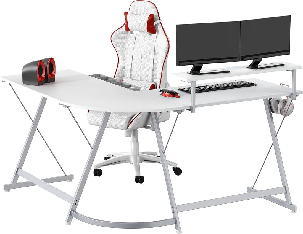 Vista L Shape Desk With Removable Monitor Stand White