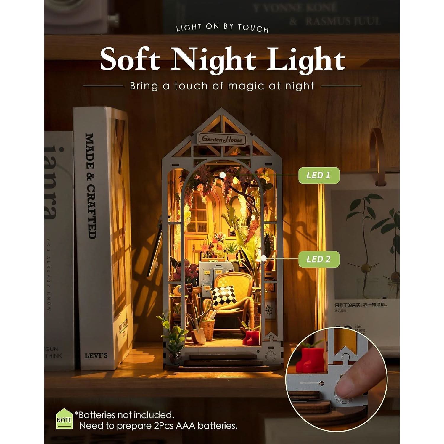 DIY Garden House Book Nook Kit With LED Lights Bookshelf