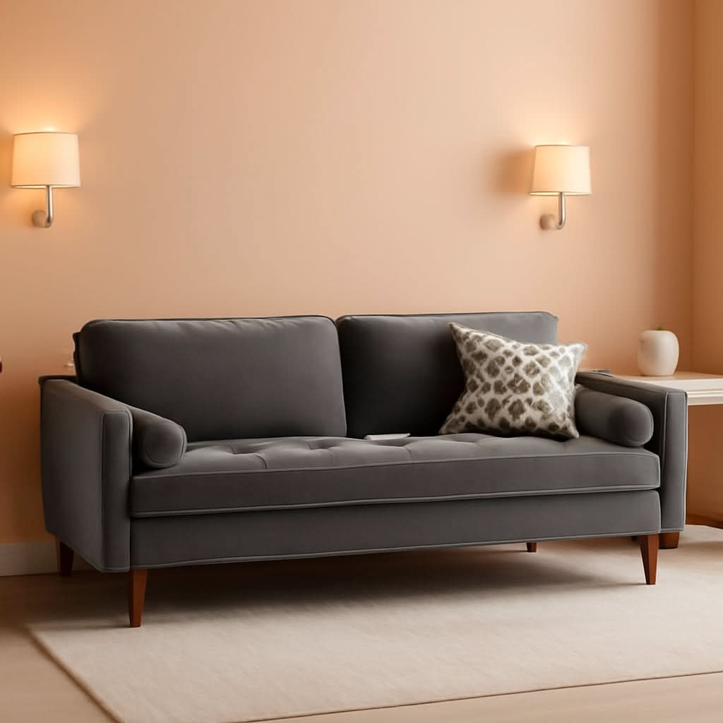 Valour Performance Velvet Sofa Gray Mid Century Modern