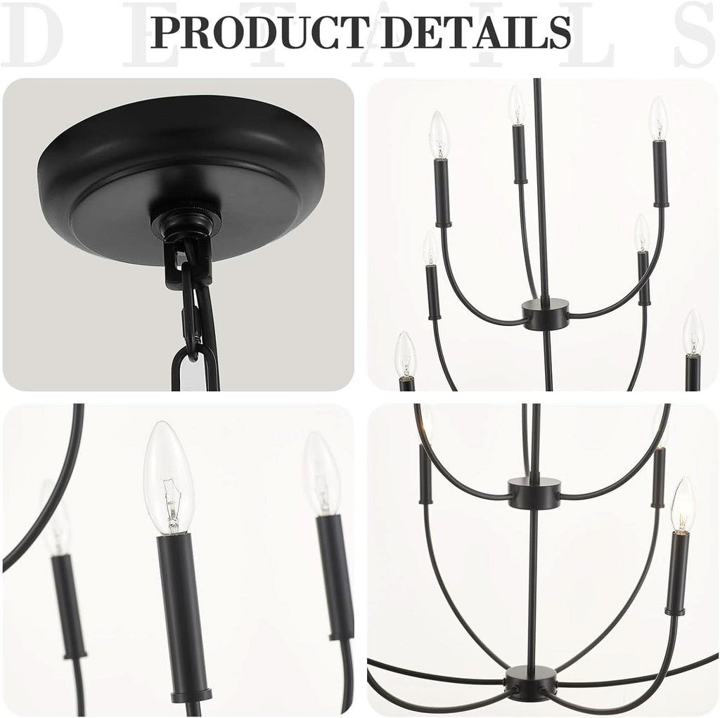 Nine Light Black Chandelier For Entryway Modern Farmhouse