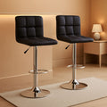 Set Of 2 Adjustable Swivel Bar Stools Black PU Leather