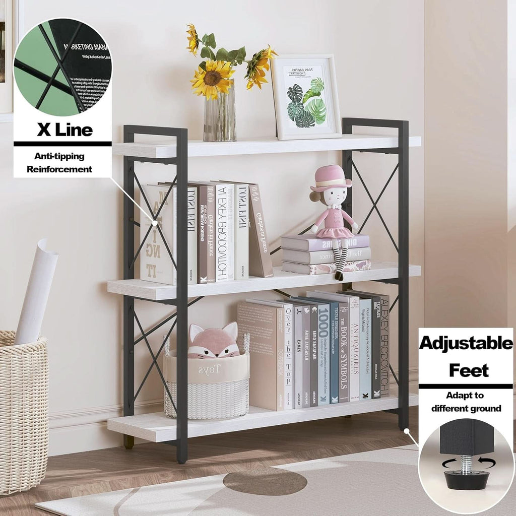 Industrial Three Tier Open Bookcase With Metal Frame Sturdy