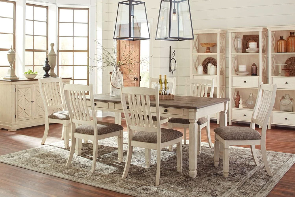Bolanburg Farmhouse Dining Table Drawers Whitewash Seats 6