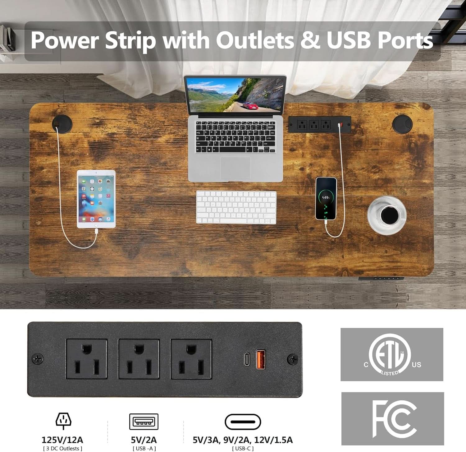 Electric Standing Desk 55 x 24 In With Charging Station