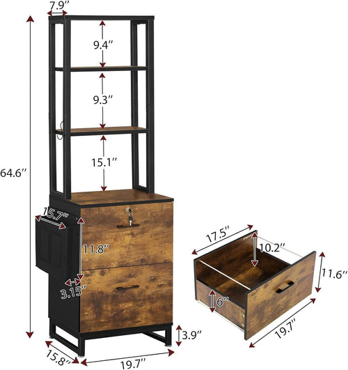 2 Drawer File Cabinet With Lock Rustic Brown For Letter Legal A4 Hanging File Folders Adjustable Shelf