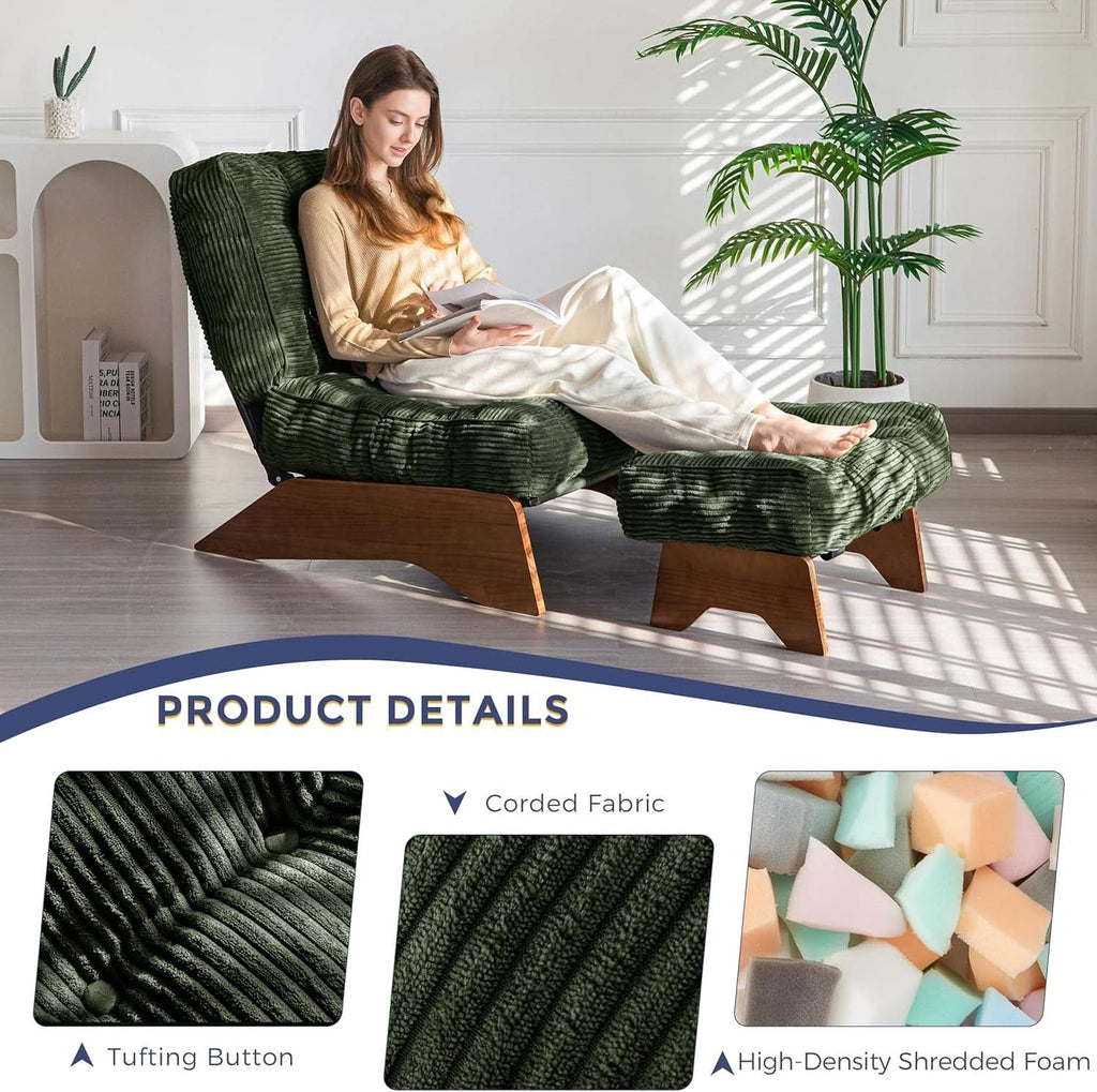 Green Adjustable Backrest Accent Chair With Ottoman