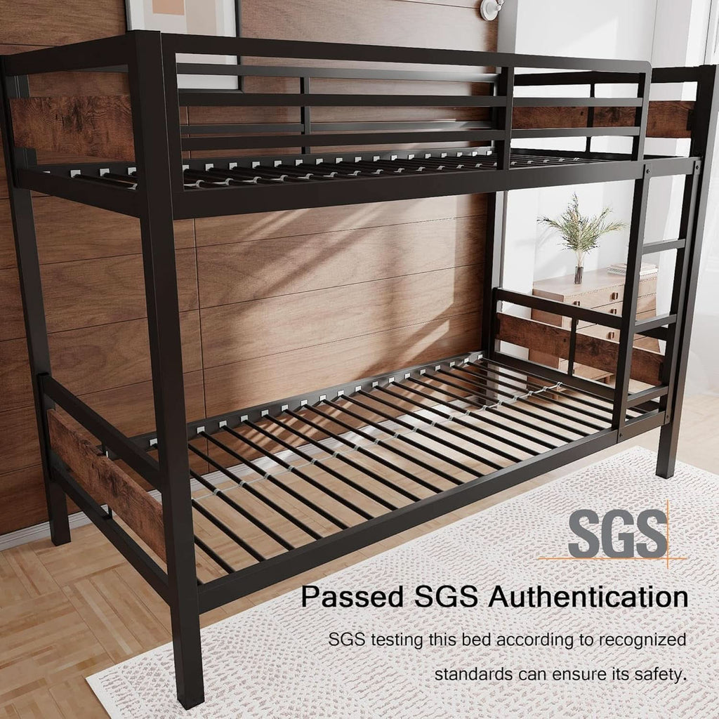 Rustic Brown Twin Over Twin Bunk Bed With Under Bed Storage