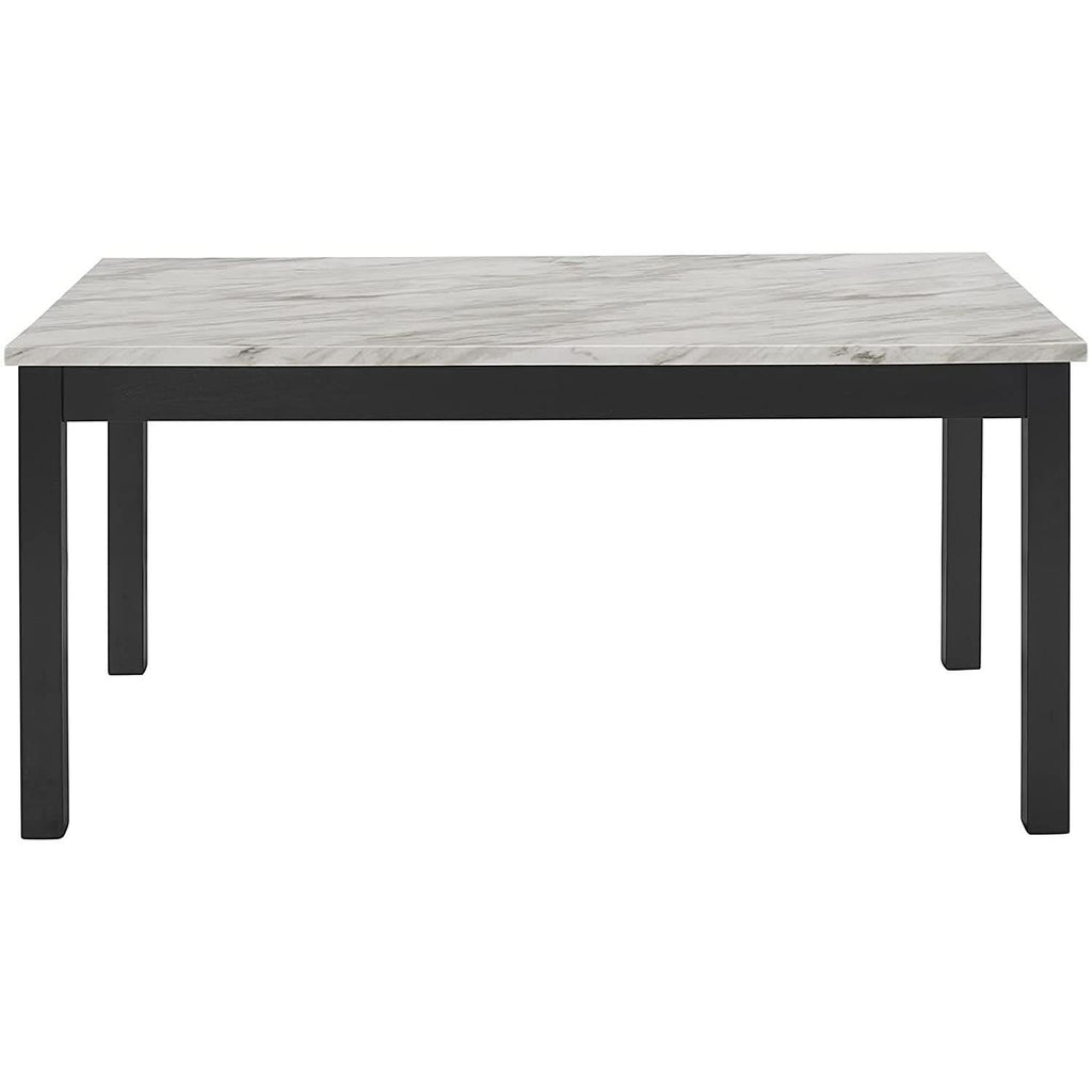 64 Inch Dining Table With Faux Marble Top And Black Base