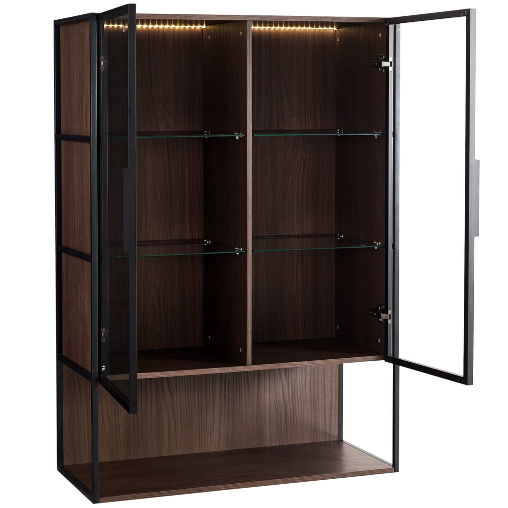 Modern Minimalist 51.2" Tall Lighted Display Cabinet with Tempered Glass