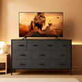 Grey 10 Drawer Dresser TV Stand With Power Outlets