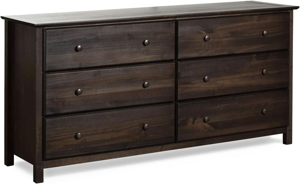Shaker 6 Drawer Dresser Espresso Finish Solid Wood