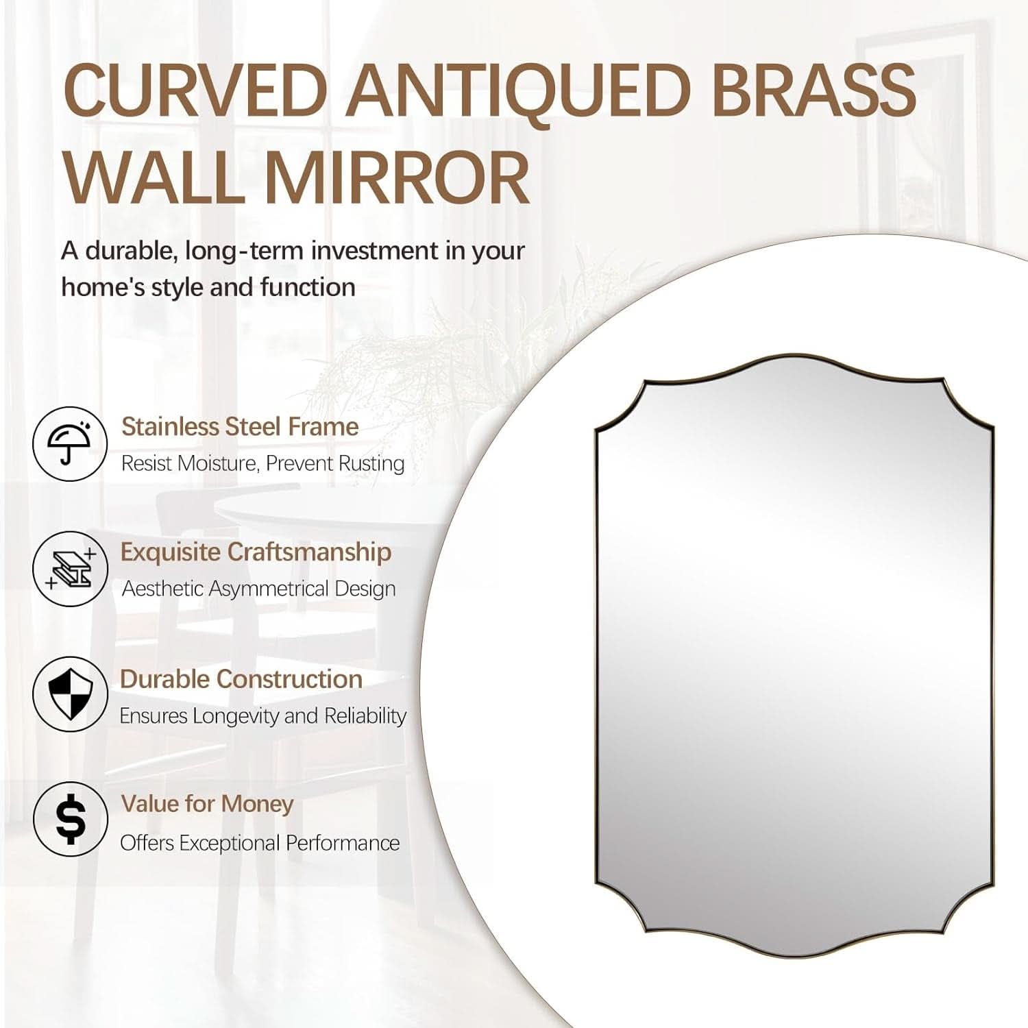 Stainless Steel Wall Mount Vanity Mirror 22x30 Asymmetrical Frame