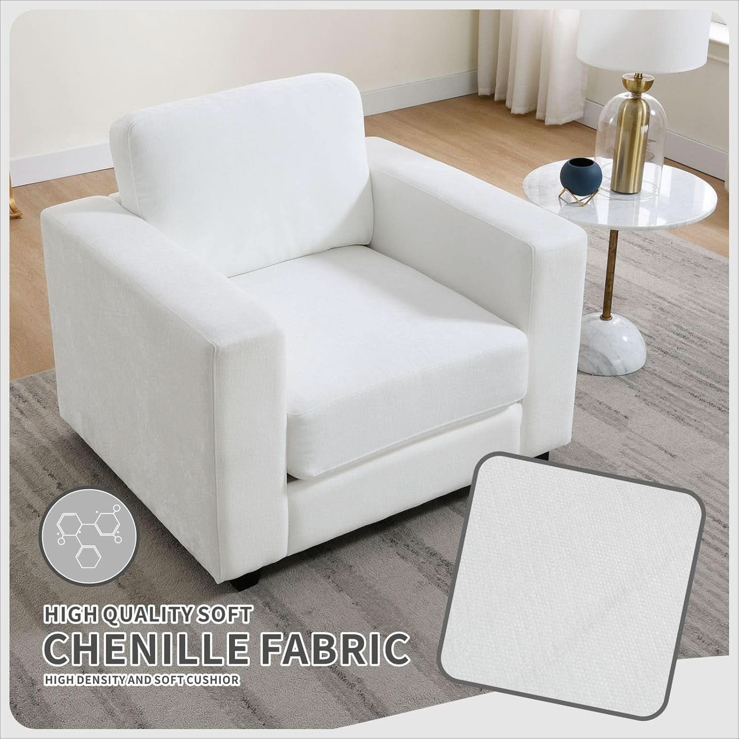 39 Inch Oversized Chenille Upholstered Accent Chair