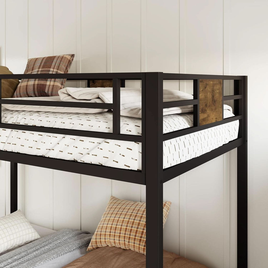 Twin Over Twin Bunk Bed Black Space Saving Metal Frame