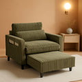 Corduroy Convertible Sofa Bed With Forest Green Fabric