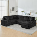 Black 122Inch U Shaped Sleeper Sectional USB Charging Ports