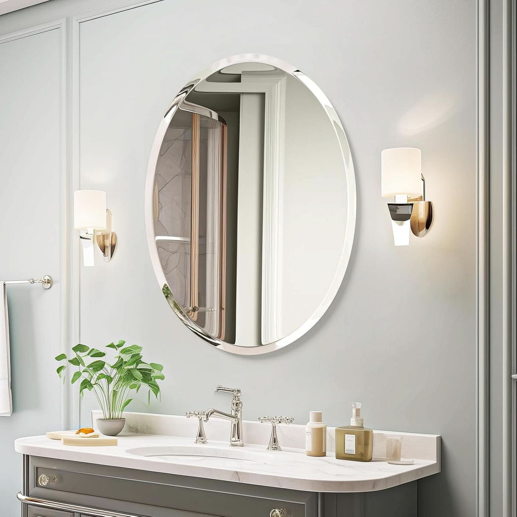 20x28 Inch Oval Frameless Bathroom Mirror Beveled Edge