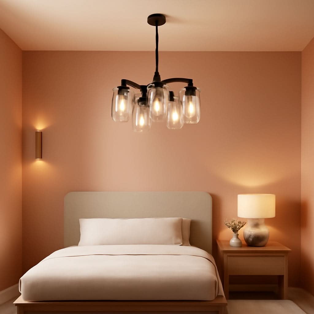 Six Light Black Farmhouse Chandelier With Adjustable Height