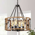 D19 Inch Farmhouse Chandelier 4 Light Pendant Black Oak