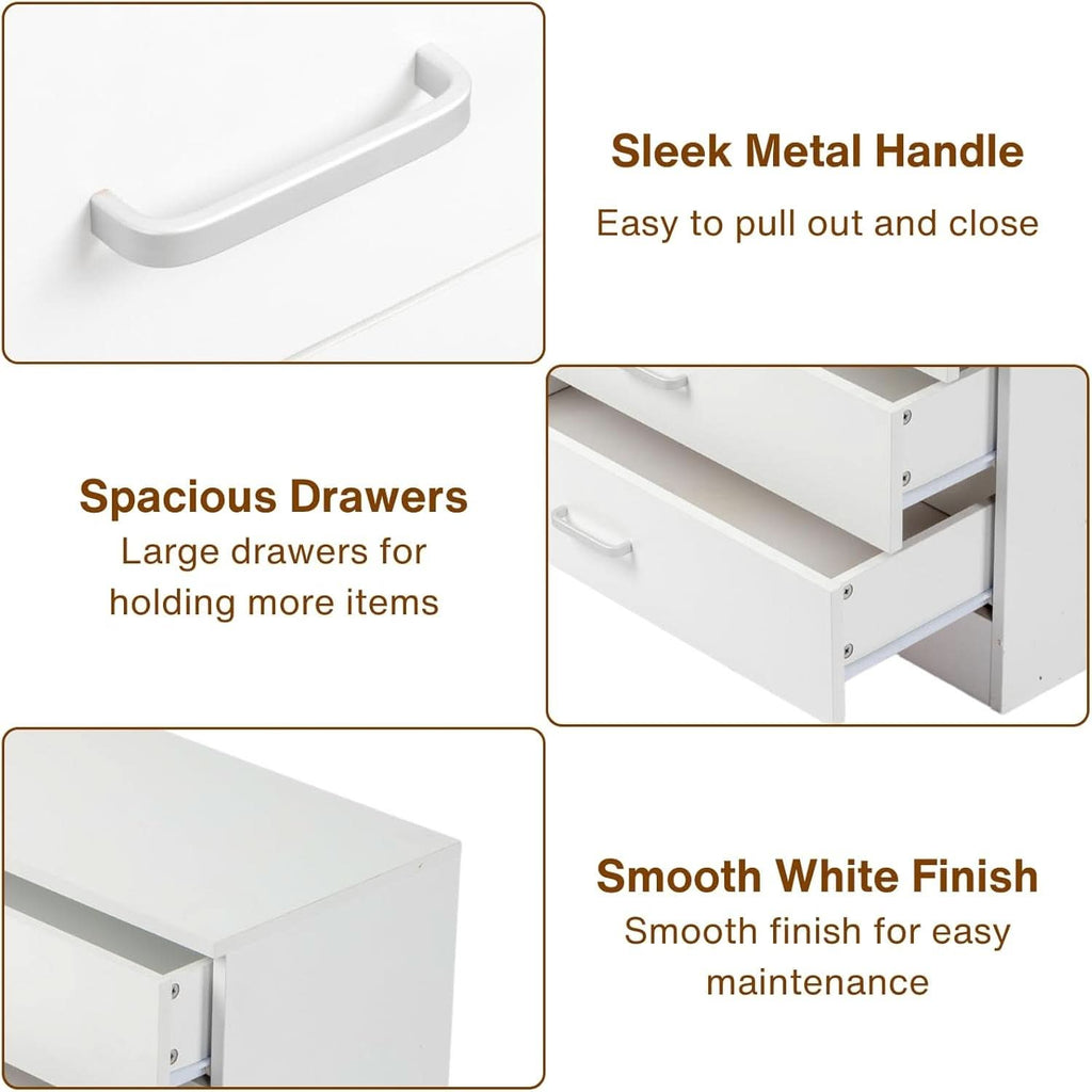 White 3 Drawer Dresser For Bedroom Modern Wooden Storage Chest
