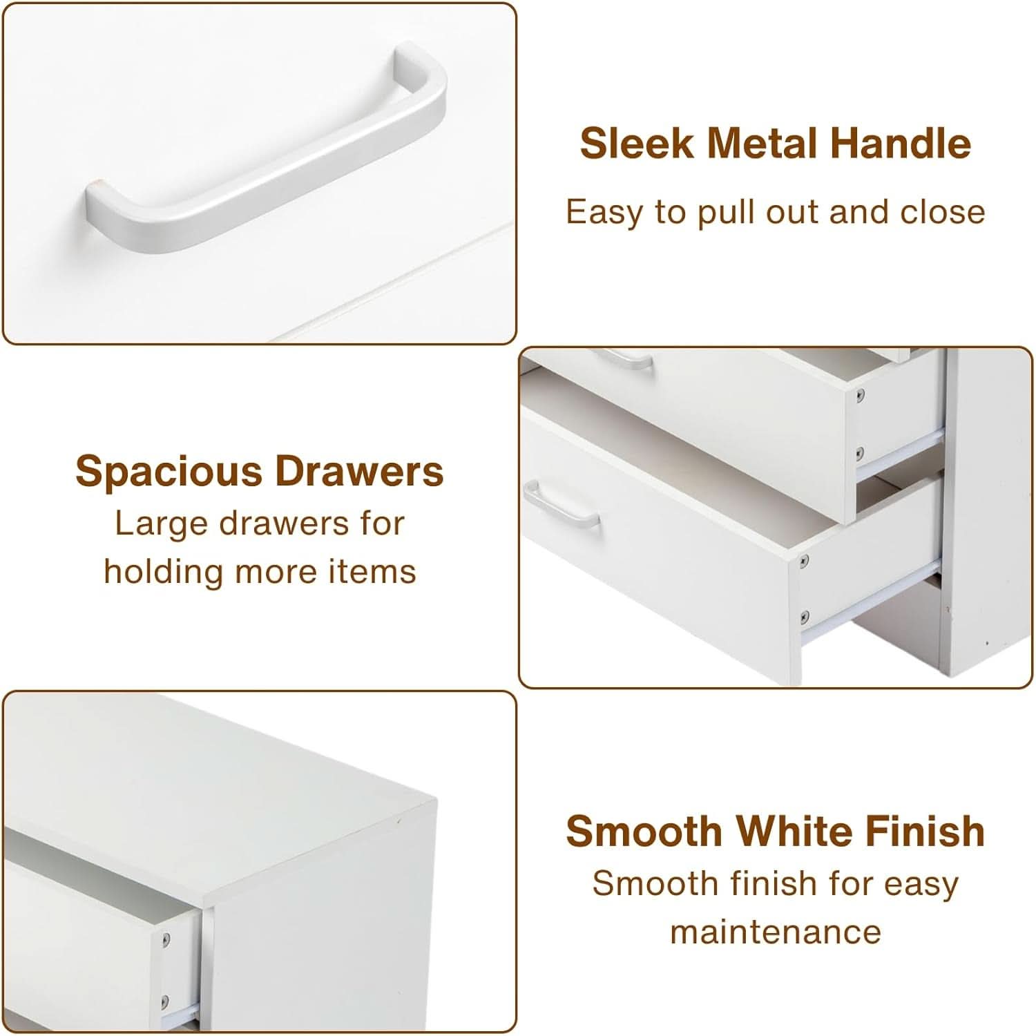 White 3 Drawer Dresser For Bedroom Modern Wooden Storage Chest