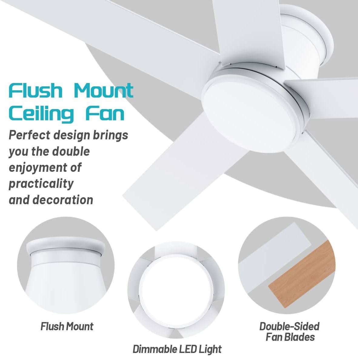 52 Inch White Ceiling Fan With Light Six Speed DC Motor