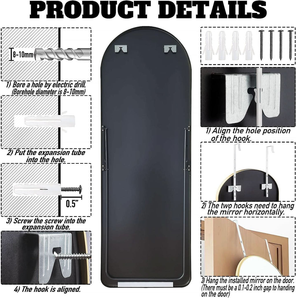 Black 57 Inch Full Length Arch Mirror For Entryway
