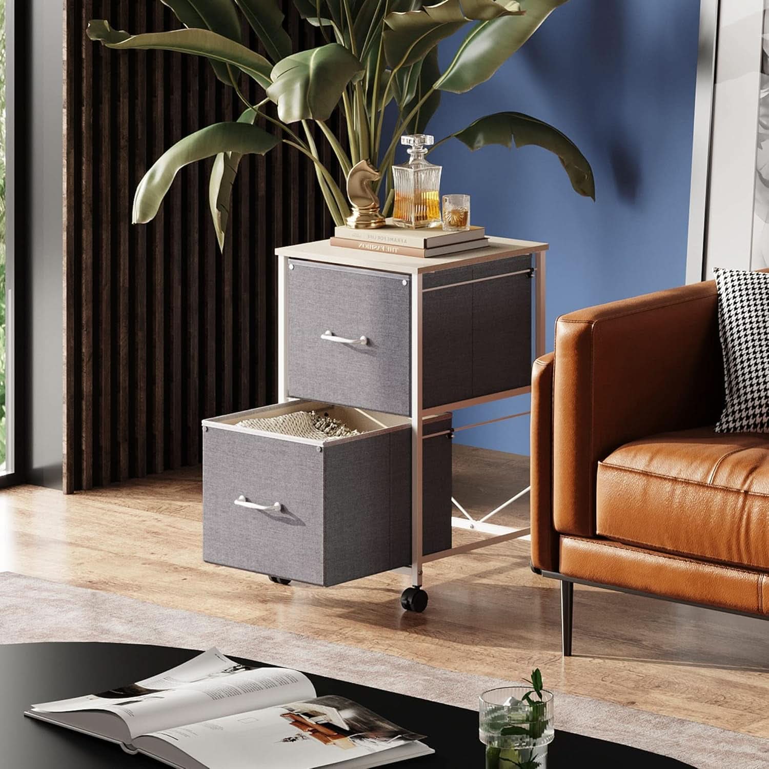 Light Grey 2 Drawer Mobile File Cabinet Rolling Printer Stand Fits A4 Or Letter Size