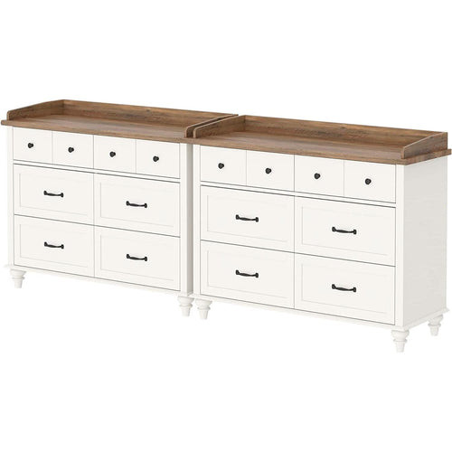 2 In 1 Mid Century Modern White Dresser TV Stand For 85 Inch TV With 12-Drawer Dresser Unit