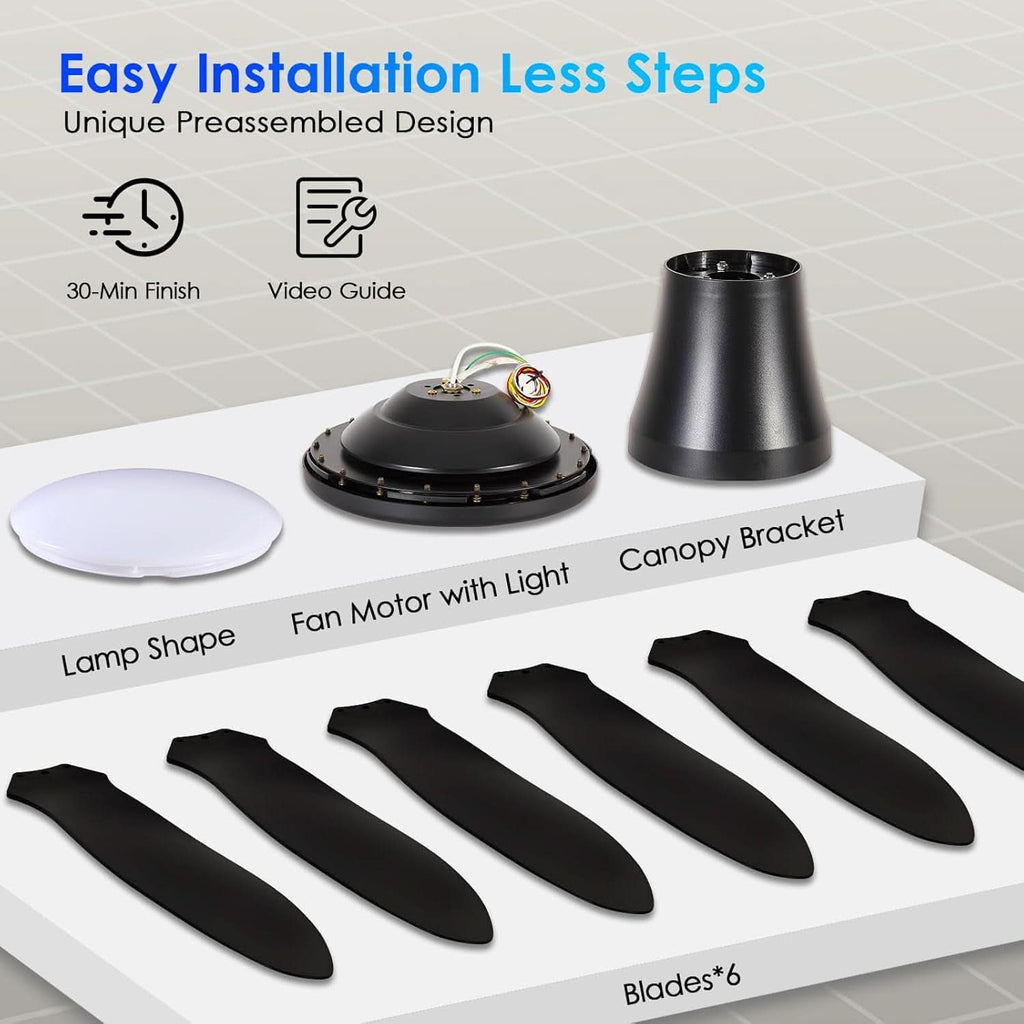 51 Inch Black Ceiling Fan With Light And Remote Control