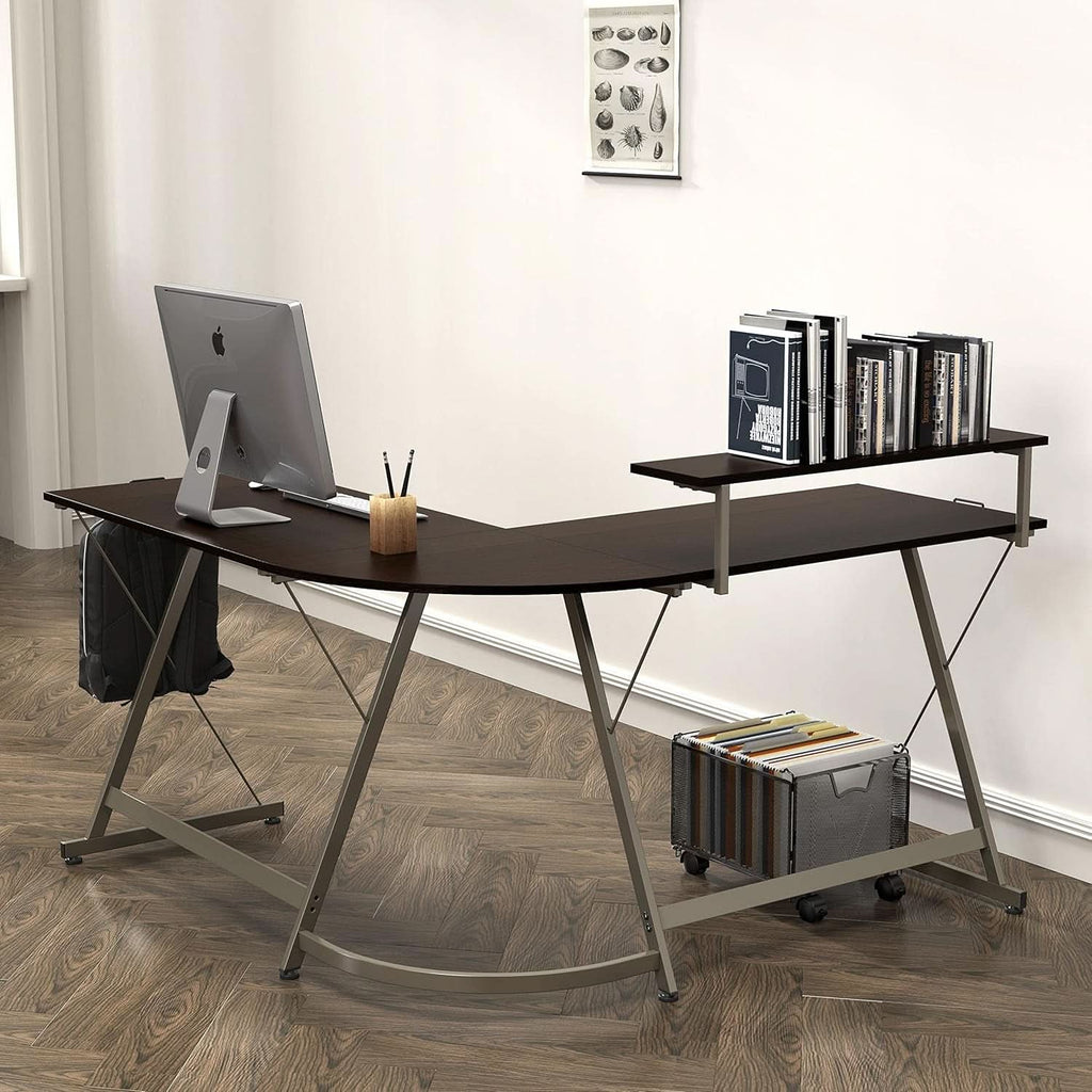 Vista L Shaped Desk With Removable Monitor Stand Espresso