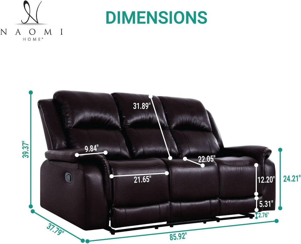 Espresso Leather Sofa Set With Manual Recliner For Living Room