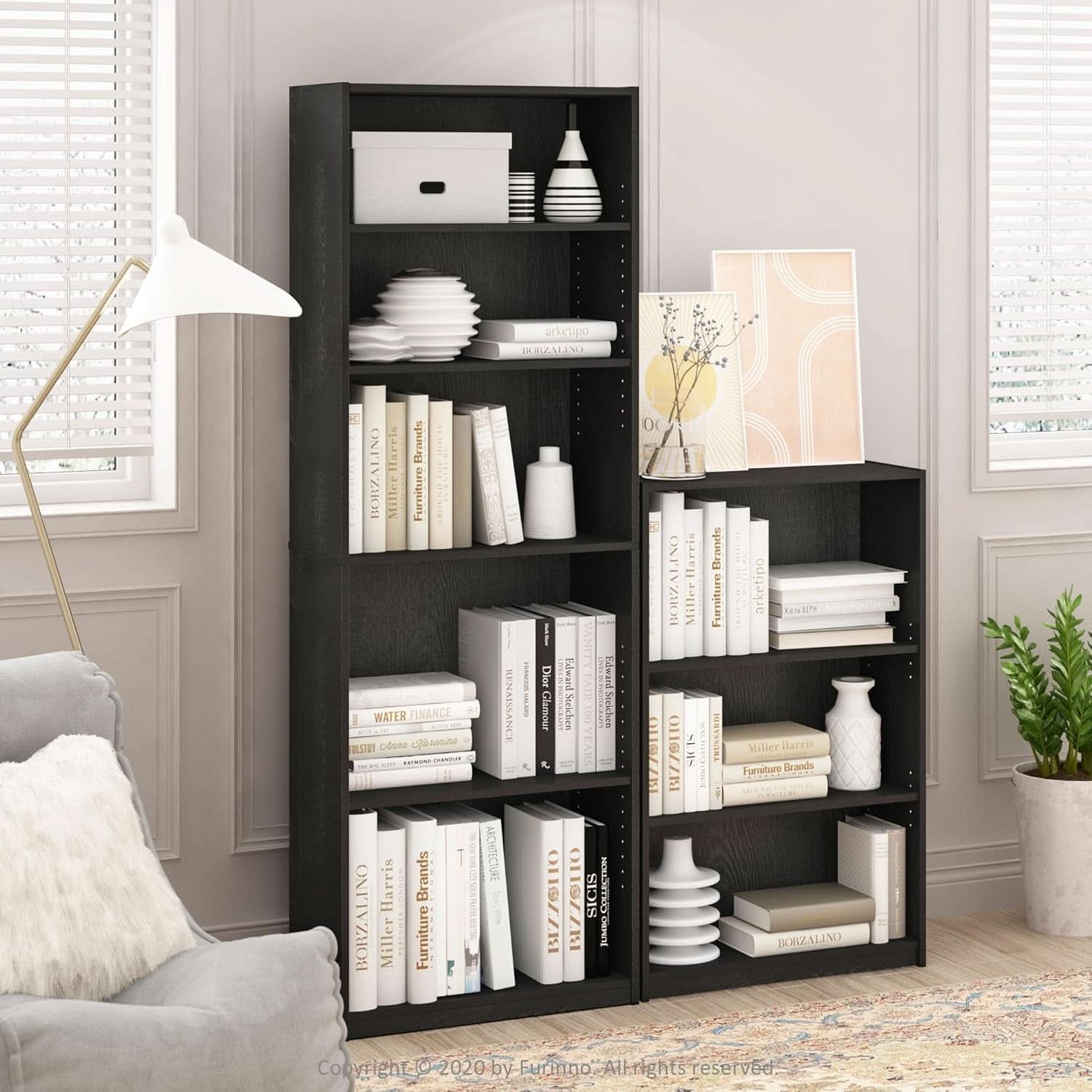 Jaya Simply Home 5 Shelf Bookcase 5 Tier Black With Adjustable Shelves
