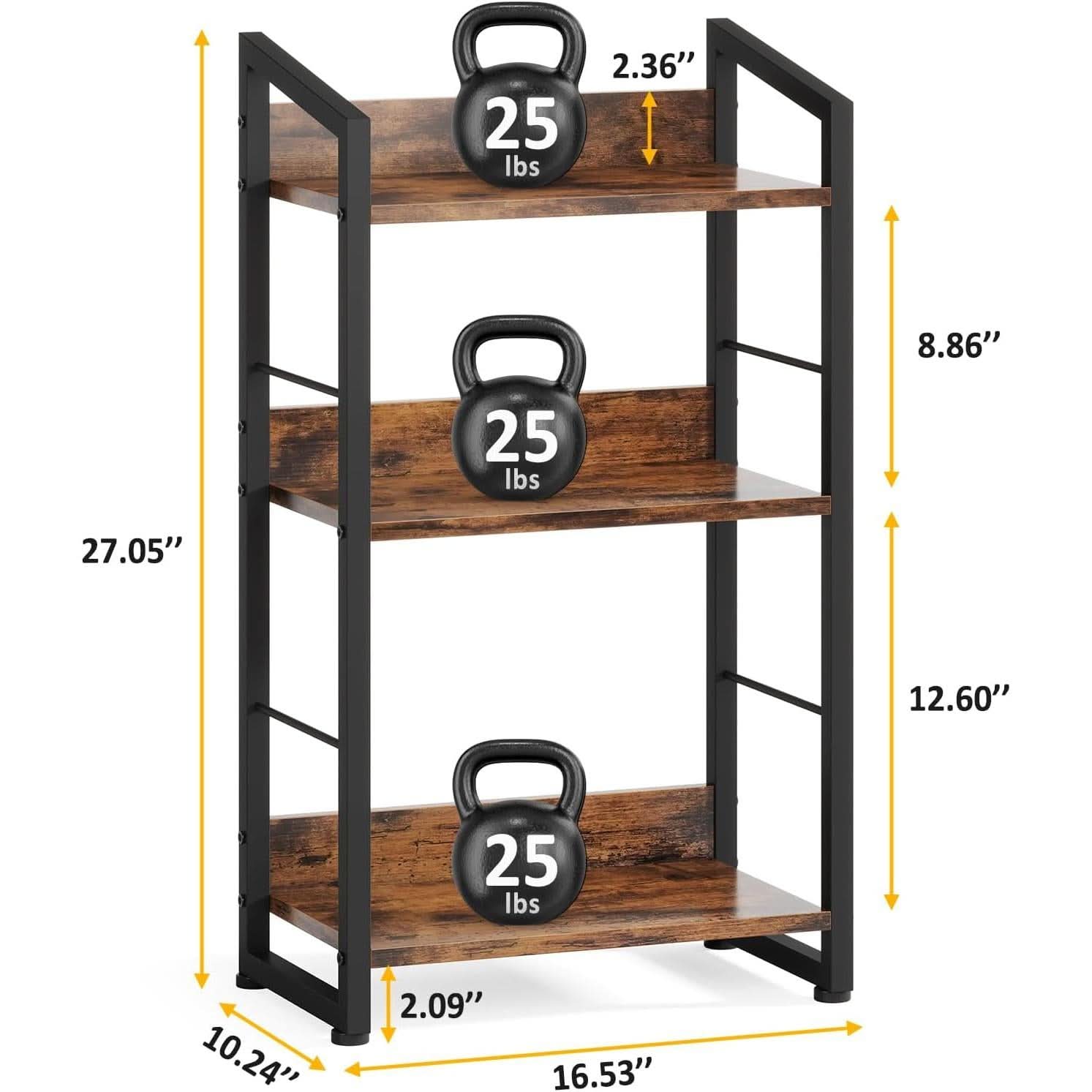 3 Tier Wooden Bookshelf With Edge Protection Vintage Brown