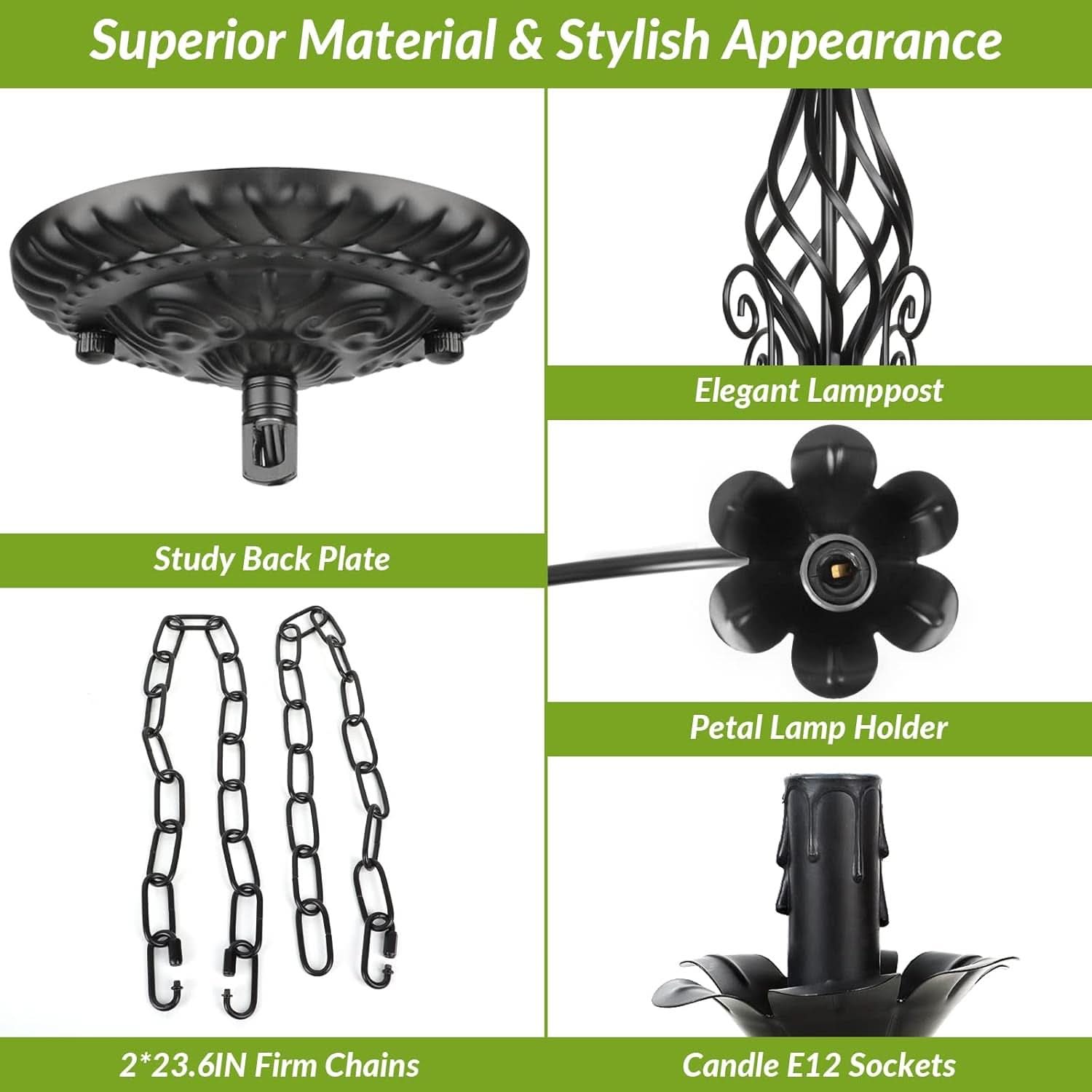 Six Light Matte Black Farmhouse Ceiling Chandelier Fixture