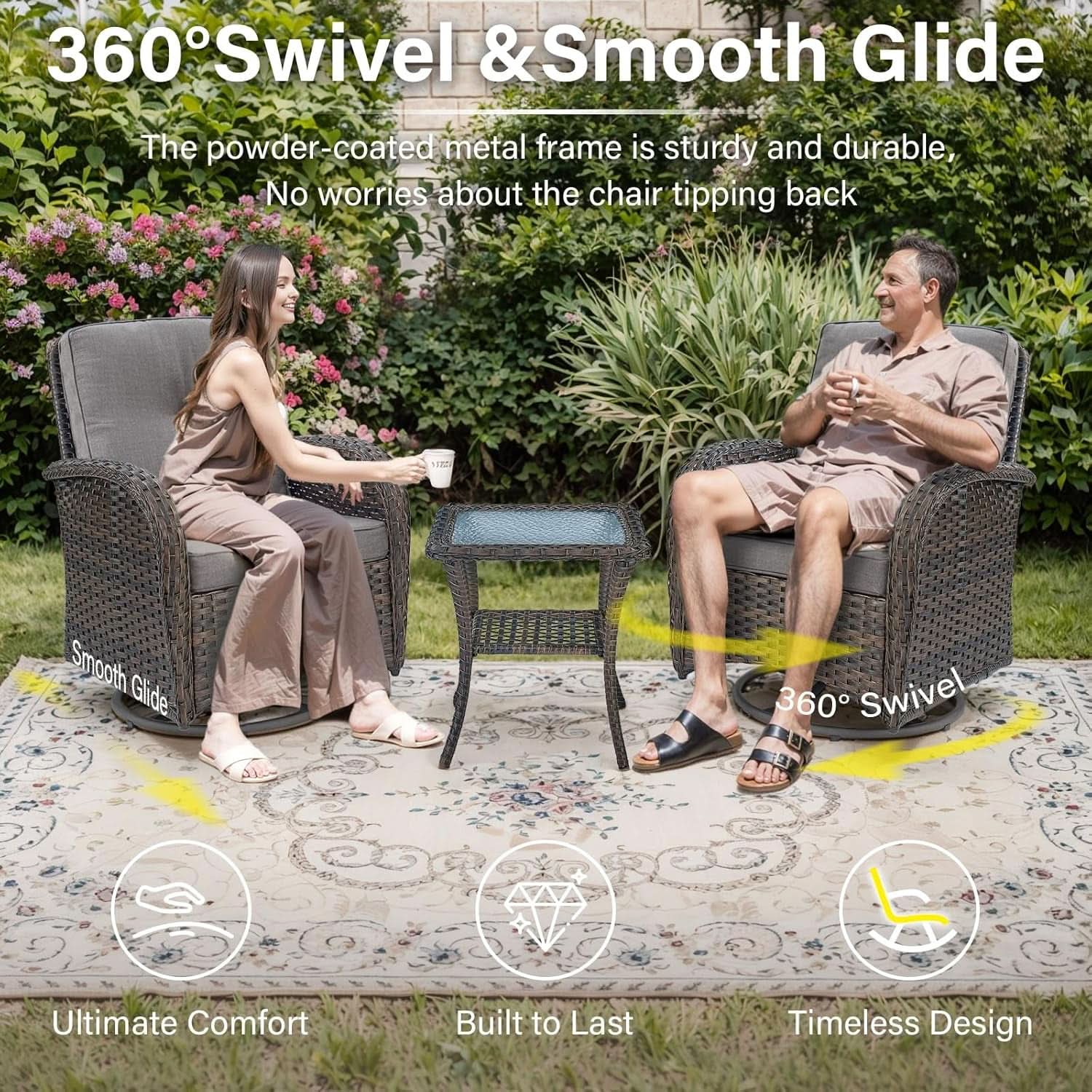 6 Piece Outdoor Patio Conversation Set Brown Wicker