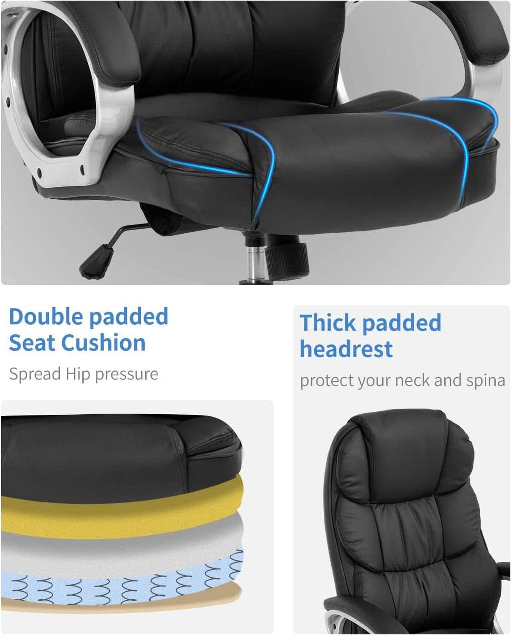 High Back Ergonomic Office Chair PU Leather Black Lumbar