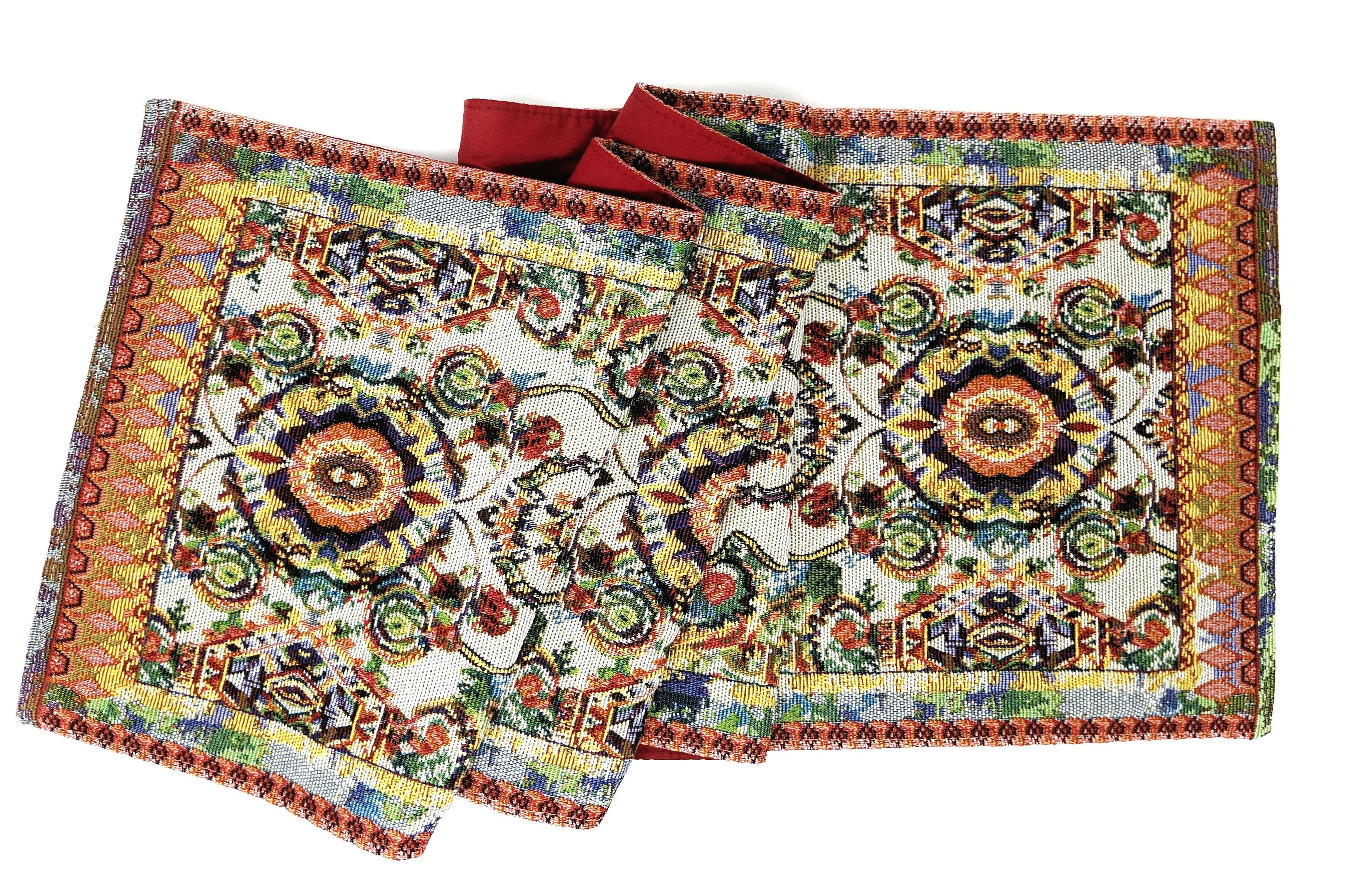 Tache Elegant Ivory Colorful Ornate Paisley Woven Tapestry Table Runner (18193)