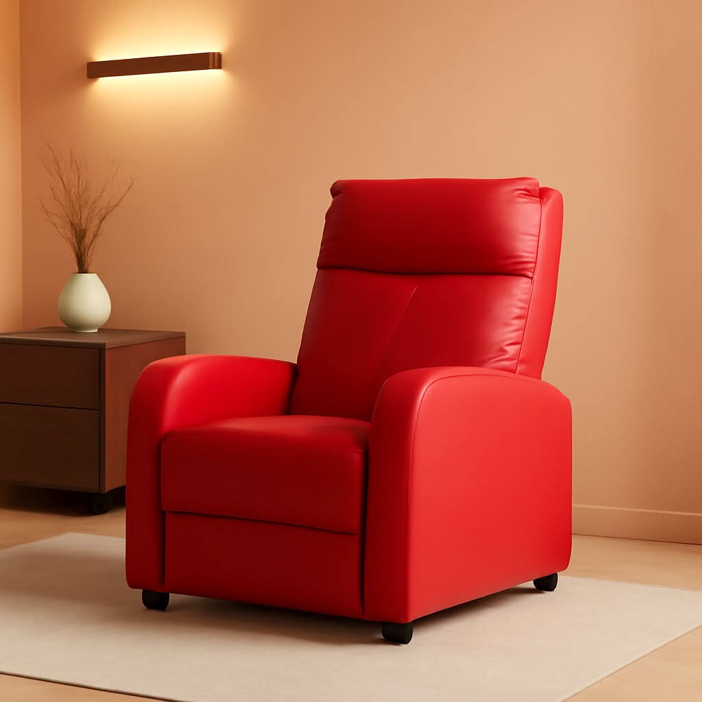 Red PU Leather Adjustable Recliner Chair With Padded Seat