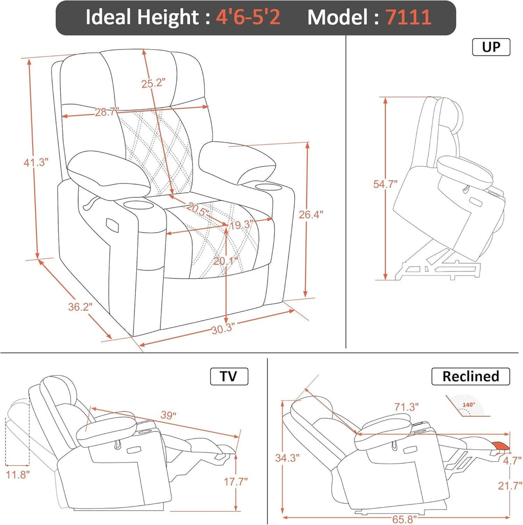 Small Size Power Lift Recliner Chair With Massage Dual Heating