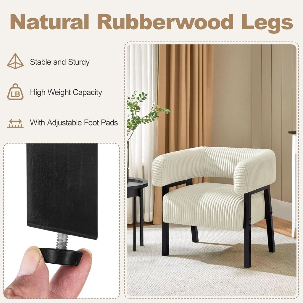 Beige Corduroy Barrel Chair With Pocket Coil Support