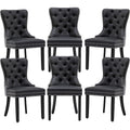 Velvet Dining Chairs Set Of 6 Black And Dark Grey Nailhead Trim