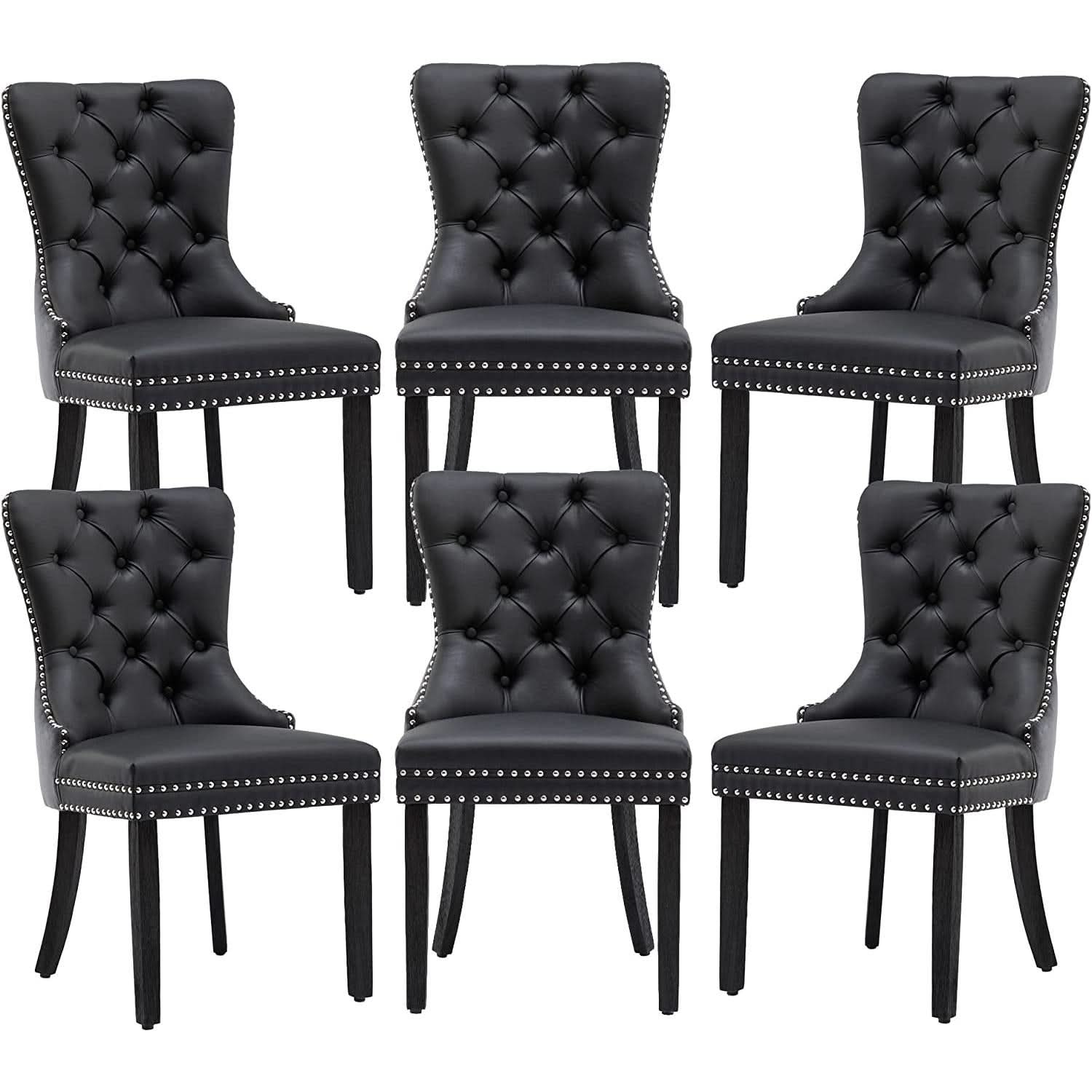 Velvet Dining Chairs Set Of 6 Black And Dark Grey Nailhead Trim