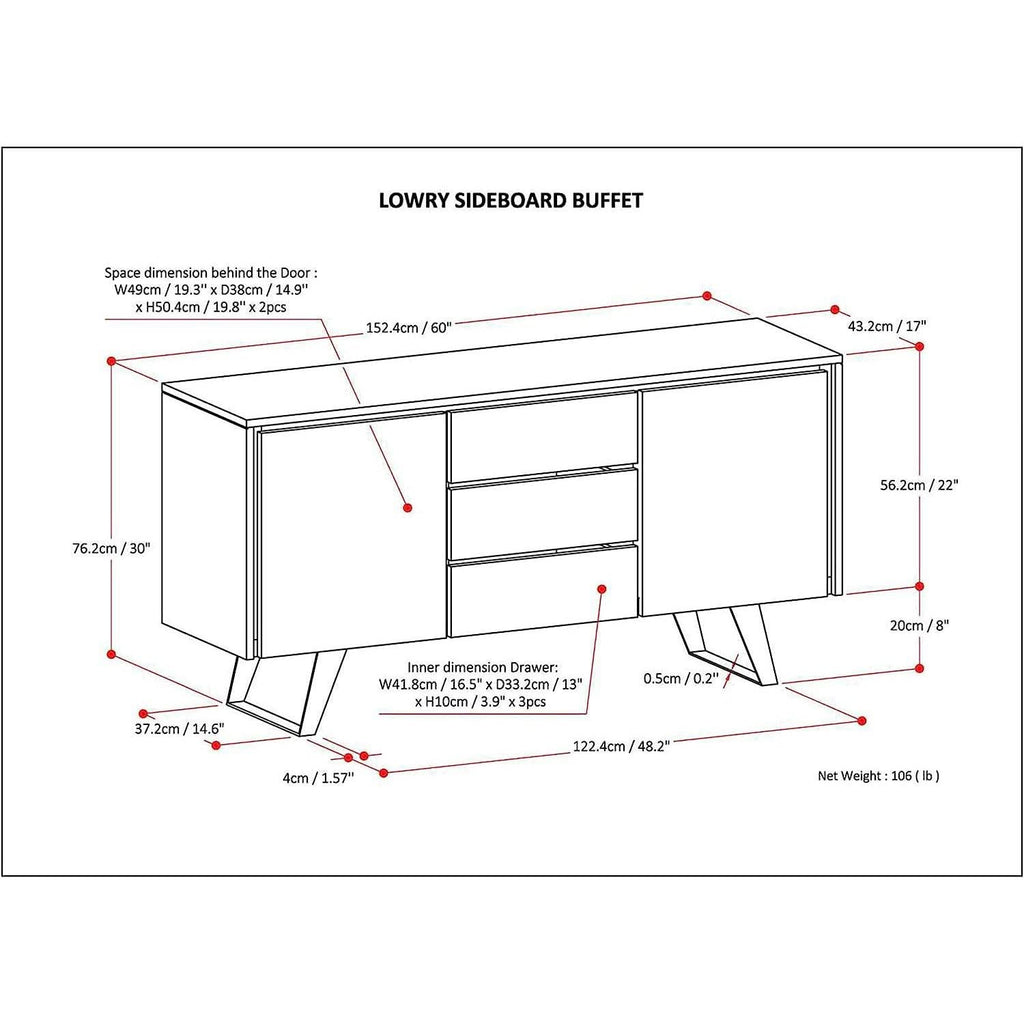 Solid Acacia 60 Inch Modern Sideboard Buffet With Wine Rack