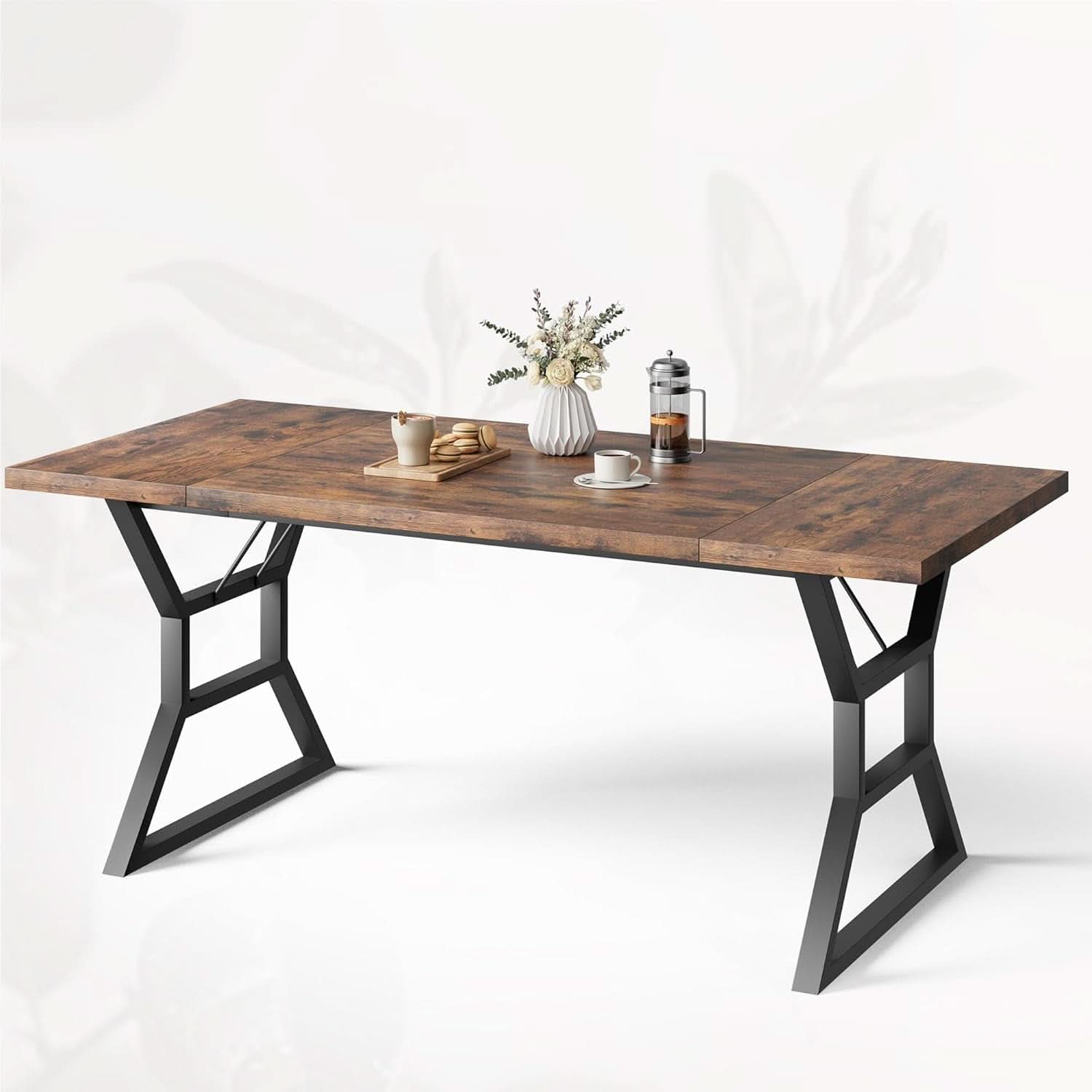 70.9 Inch Farmhouse Dining Table With X Shaped Metal Legs