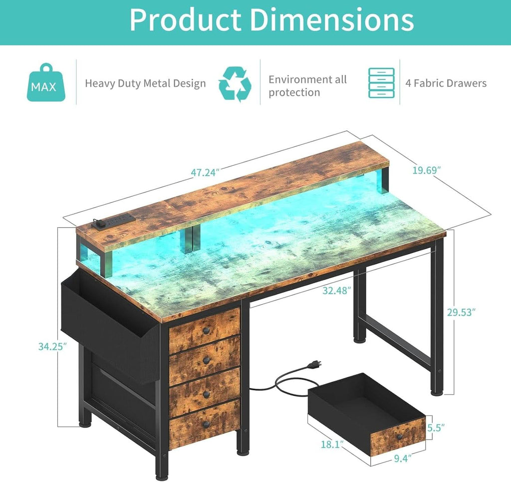 47 Inch Computer Desk With Monitor Stand For Home Office