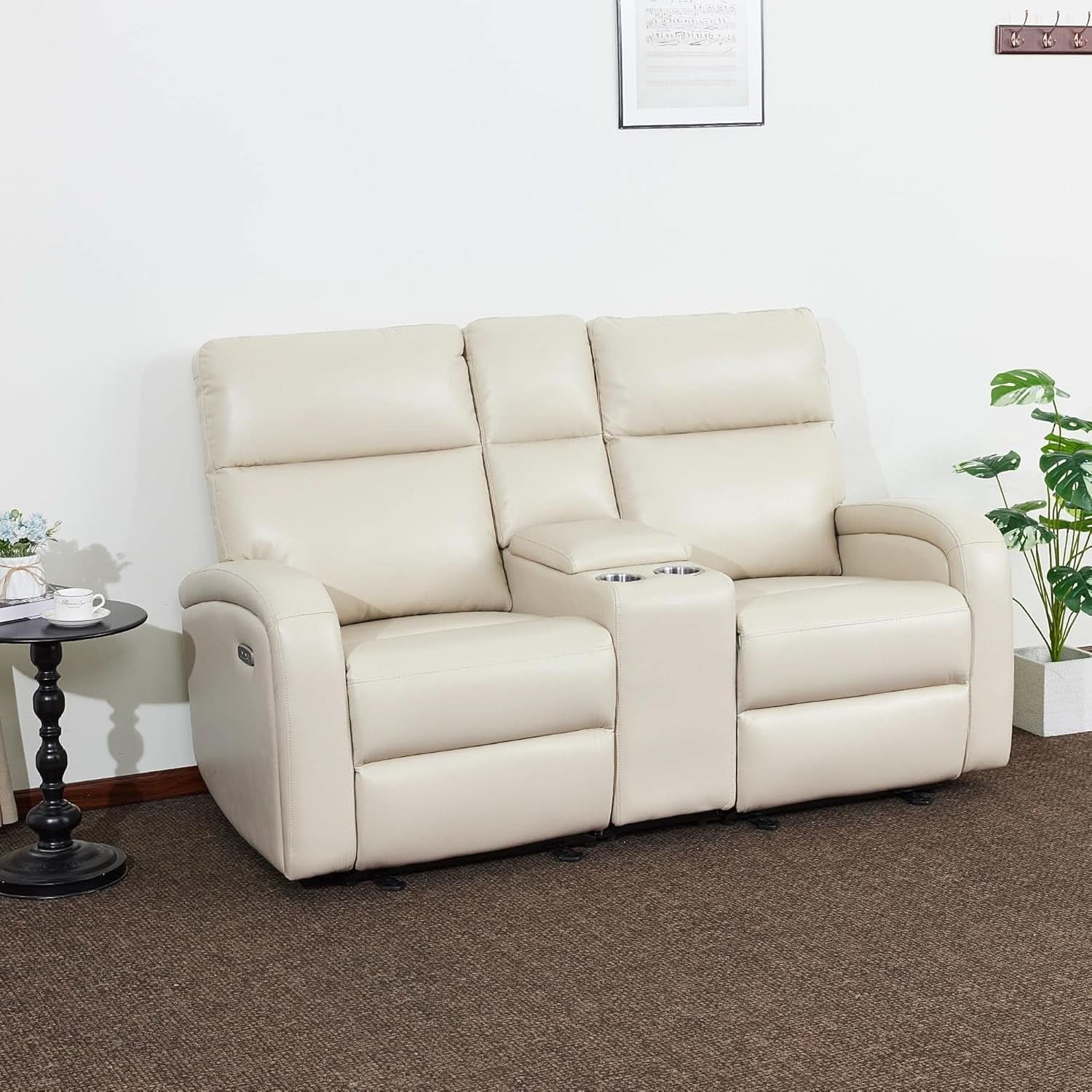 65.7 Inch Wall Hugger Recliner Loveseat Beige USB C