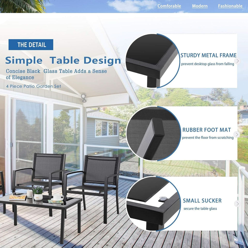 Dark Grey Outdoor Patio Set With Glass Coffee Table